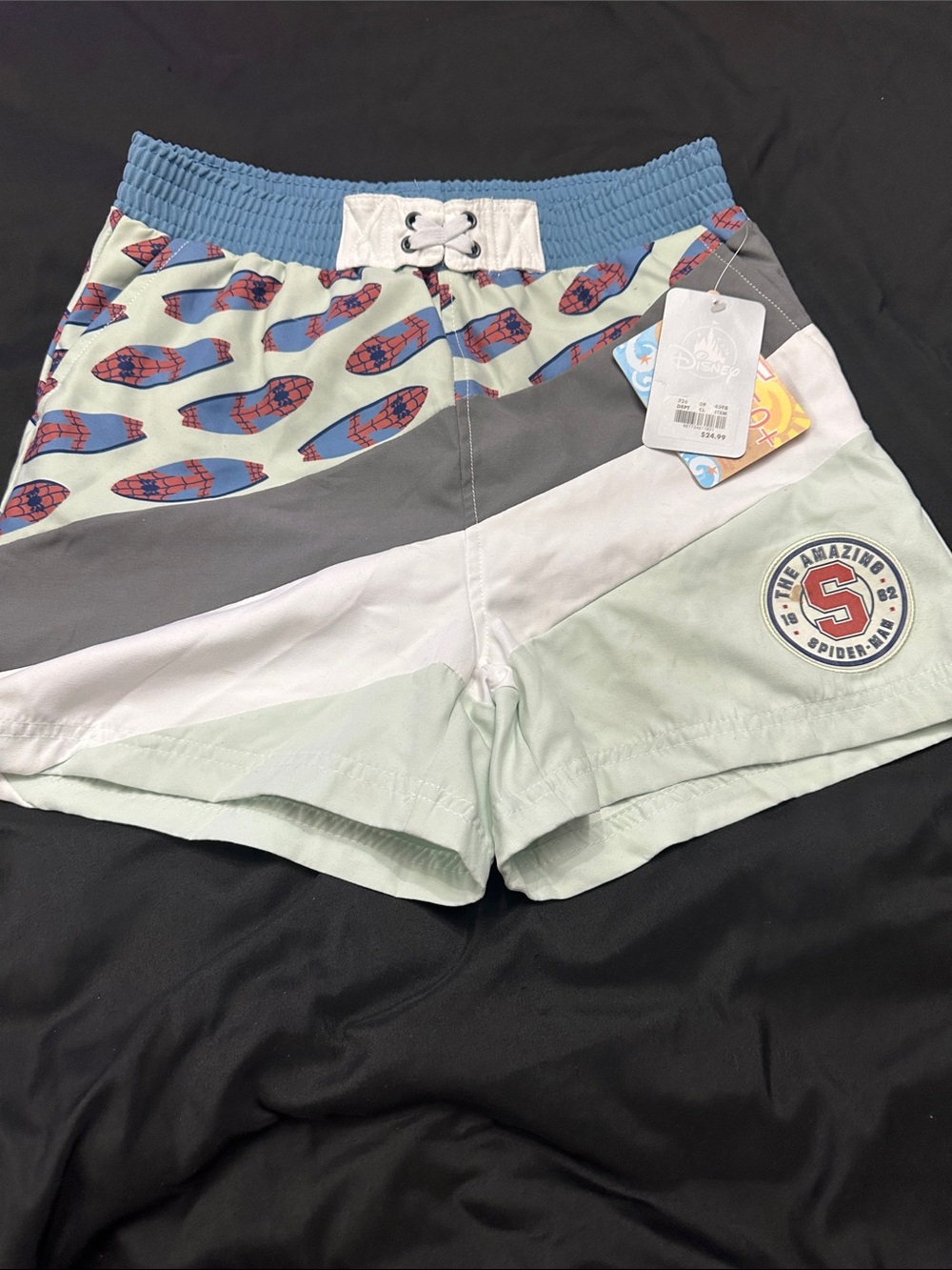 Disney Women's Colorblock Spider-Man Swim Shorts - Light Blue, Mint, Gray, White